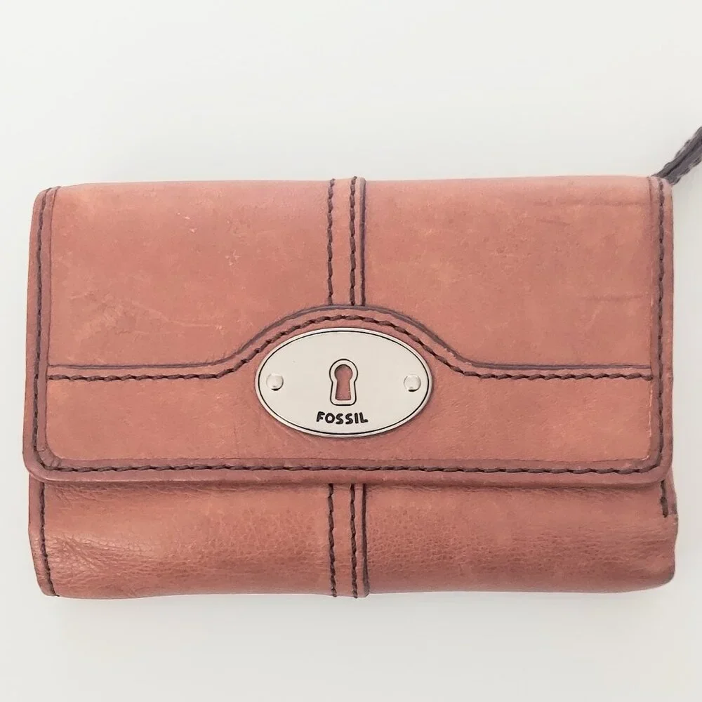 FOSSIL Maddox Keyhole Tri-Fold Brown Leather Wallet Trifold